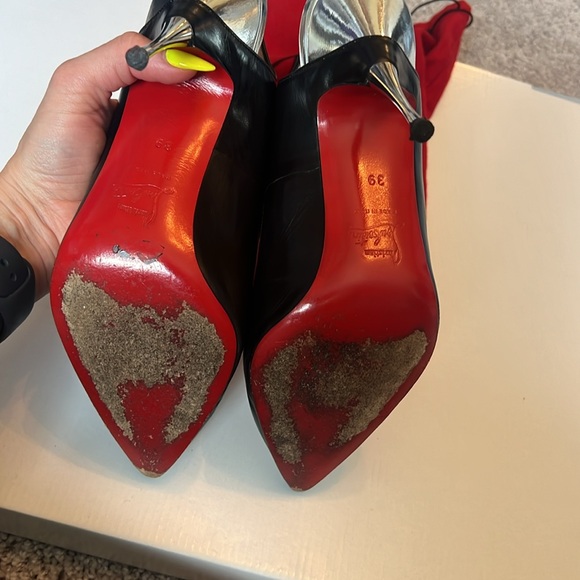 Christian louboutin 100 black and silver leather slingbacks sz38 - Picture 7 of 9
